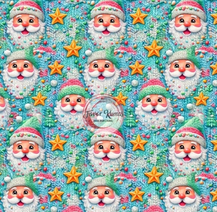 3D Noel Baba Örgü Desenli Kumaş