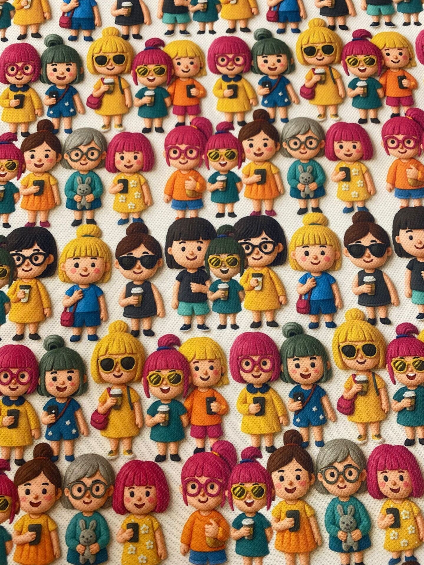 3D Sevimli Kızlar Desenli Kumaş