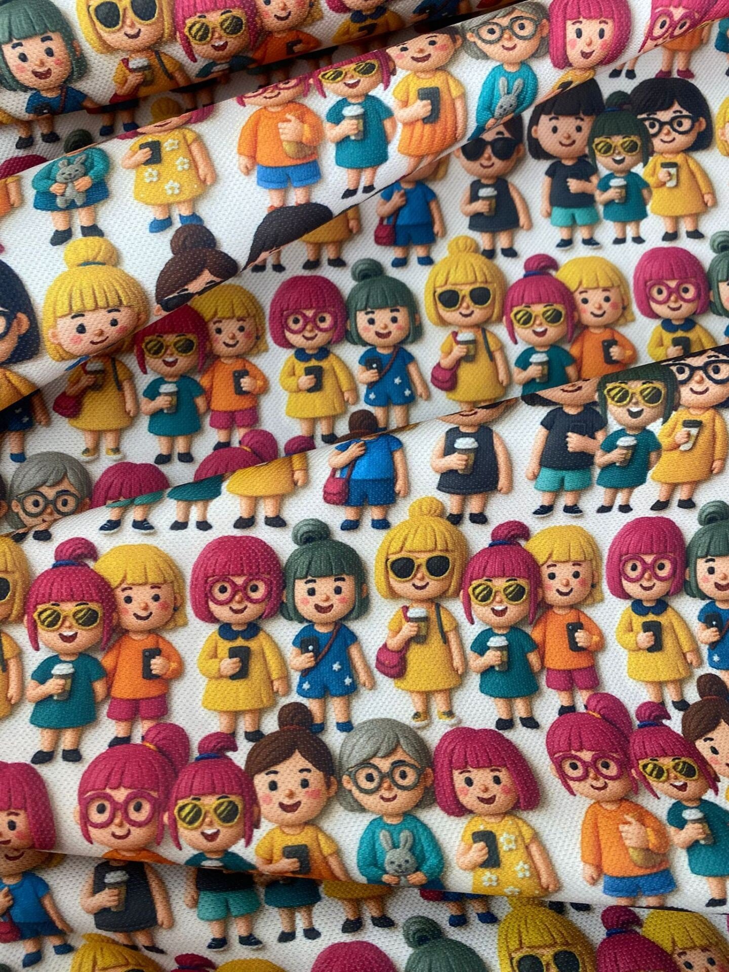 3D Sevimli Kızlar Desenli Kumaş