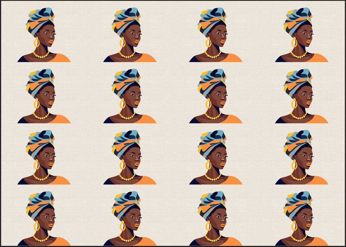 Afrikalı Kız Desenli Kumaş