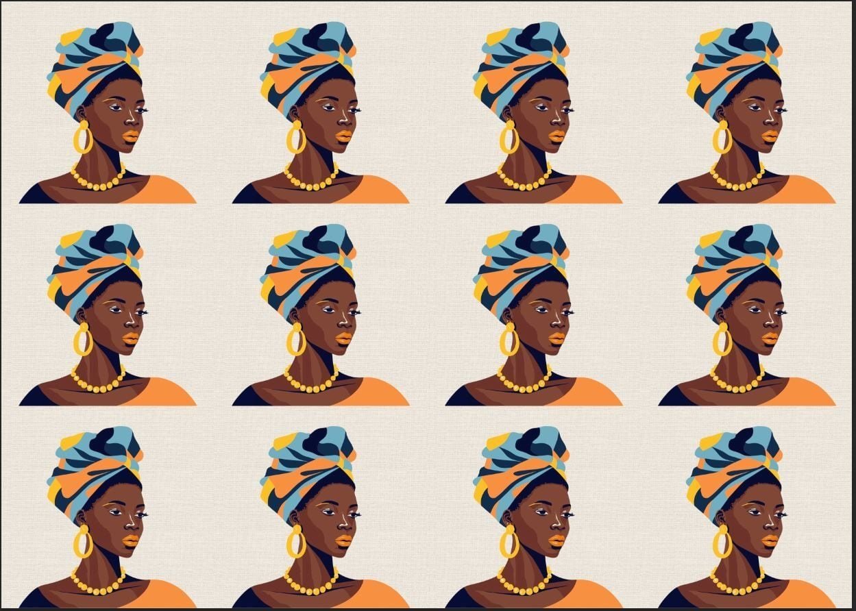 Afrikalı Kız Desenli Kumaş