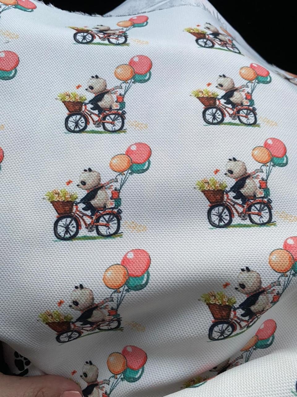Bisikletli Panda Desenli Kumaş