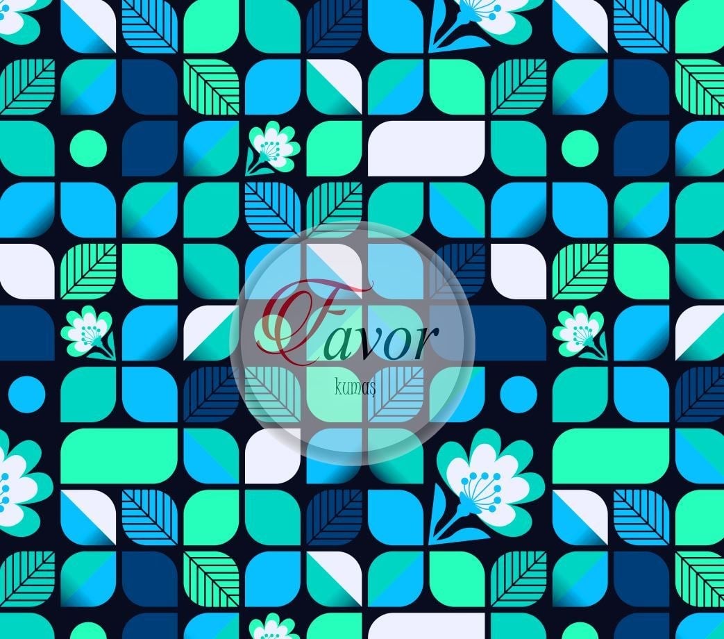 Geometrik Retro Çiçek Desenli Kumaş