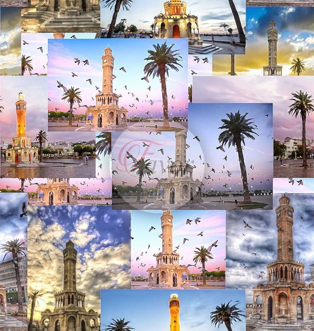 İzmir Şehir Desenli Kumaş