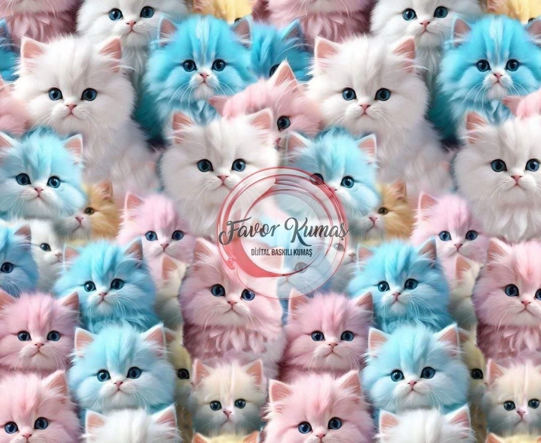 Kedi 3D Hayvanlar Desenli Kumaş