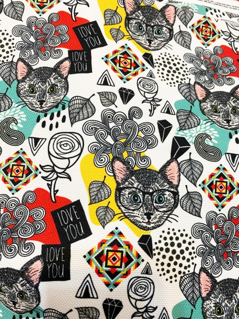 Love You Kedi Desenli Kumaş