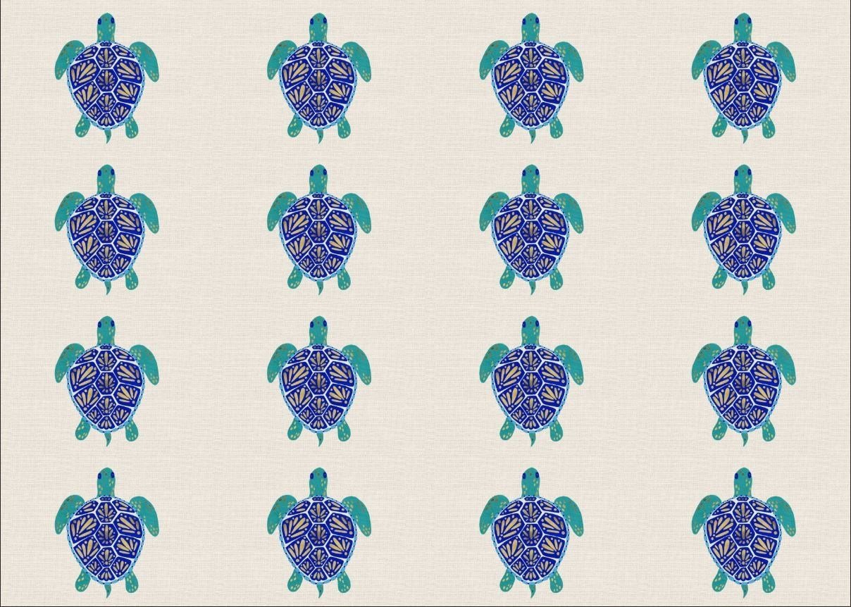 Mavi Kaplumbağa Desenli Kumaş