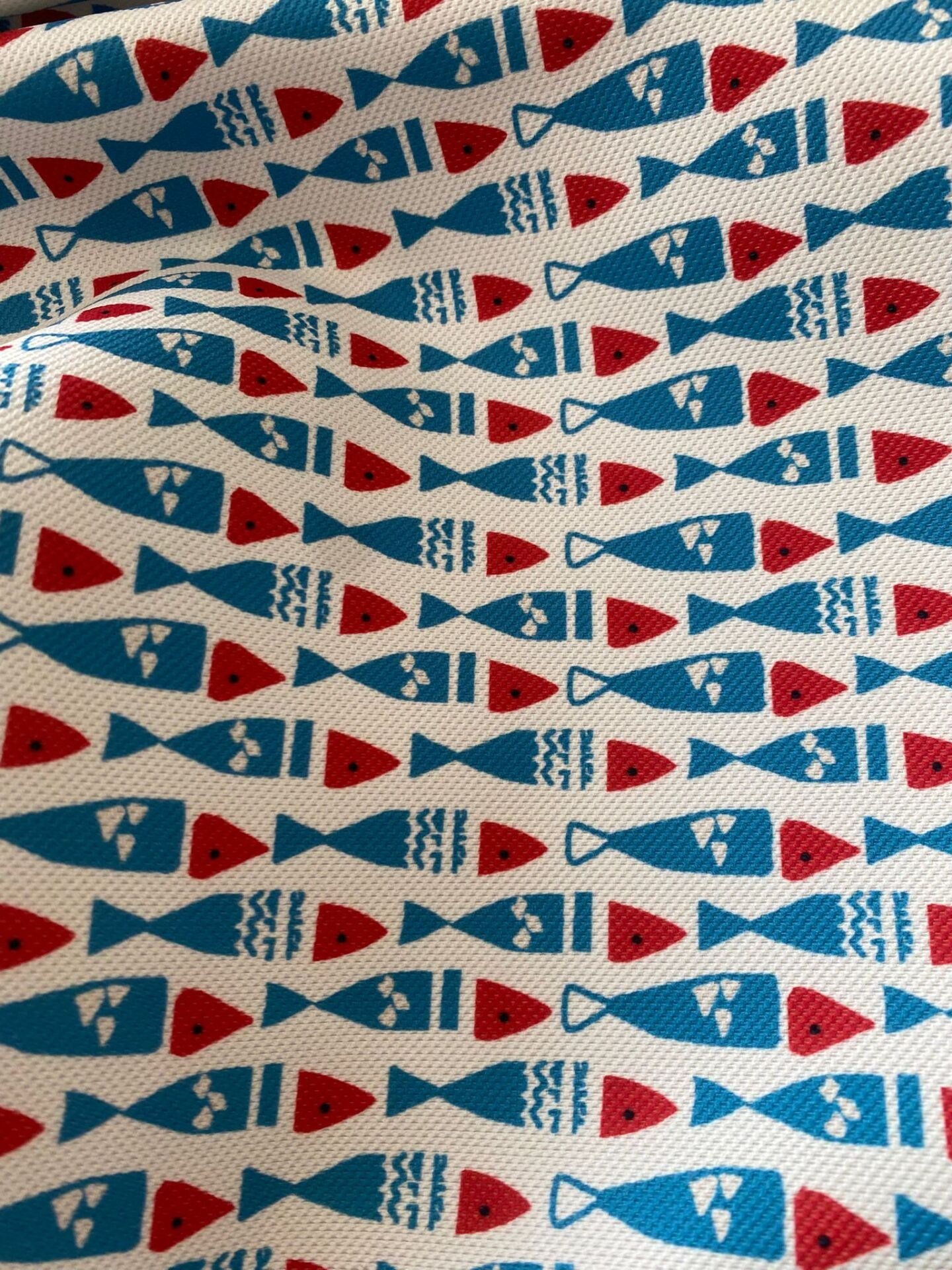 Mavi Kırmızı Balık Desenli Kumaş