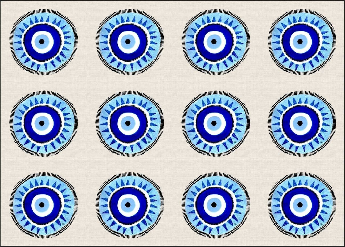 Mavi Nazar Boncuğu Desenli Kumaş
