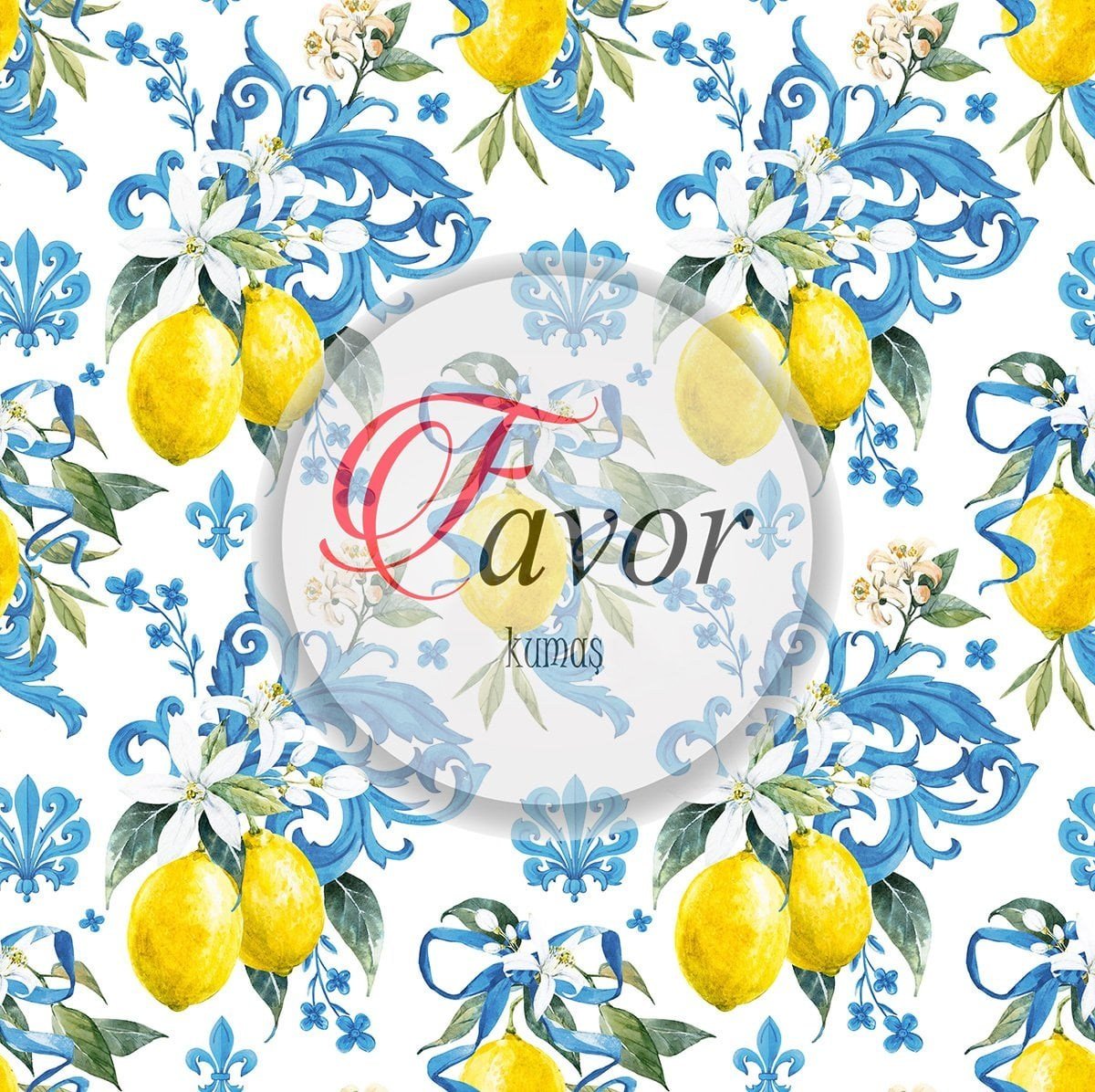 Mavi Sarı Limon Desenli Kumaş