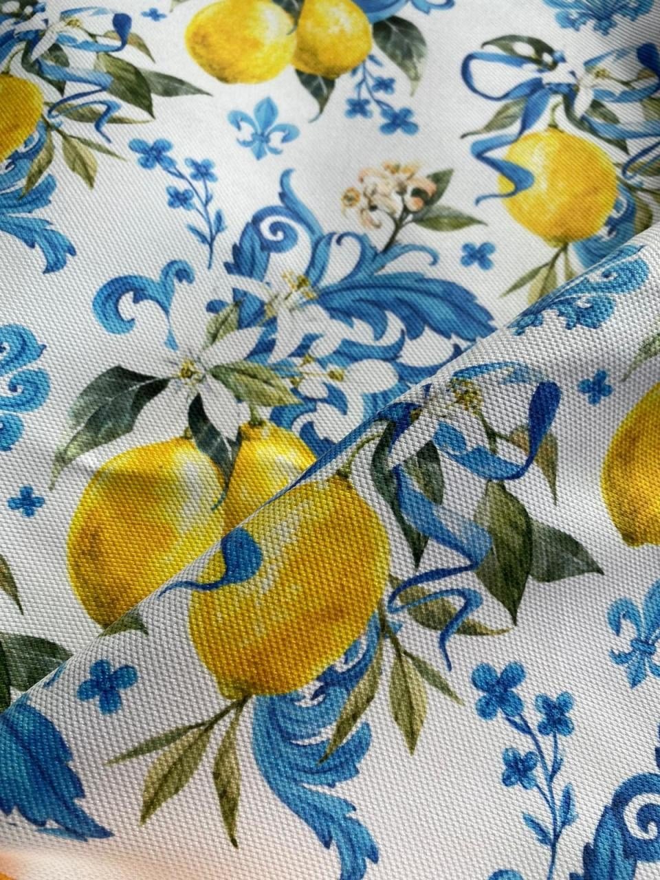 Mavi Sarı Limon Desenli Kumaş