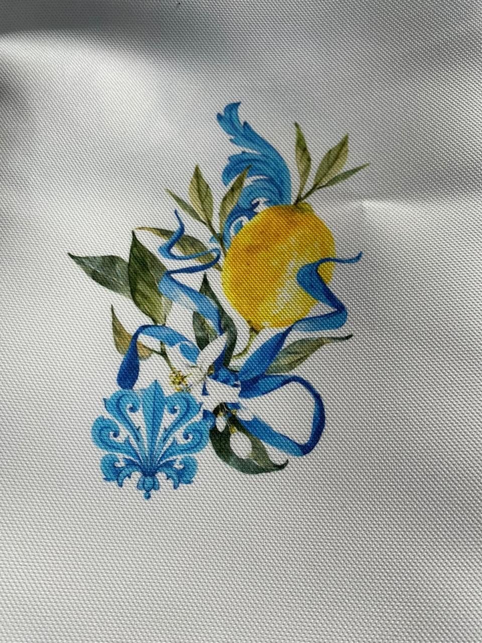 Mavi Sarı Limon Desenli Kumaş