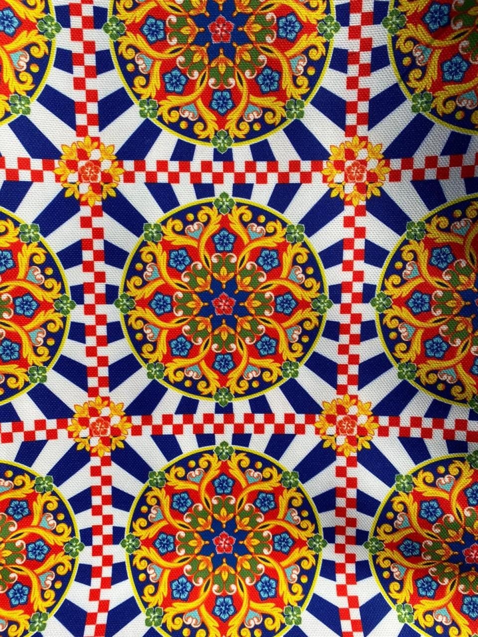 Mavi Zemin Mandala Desenli Kumaş