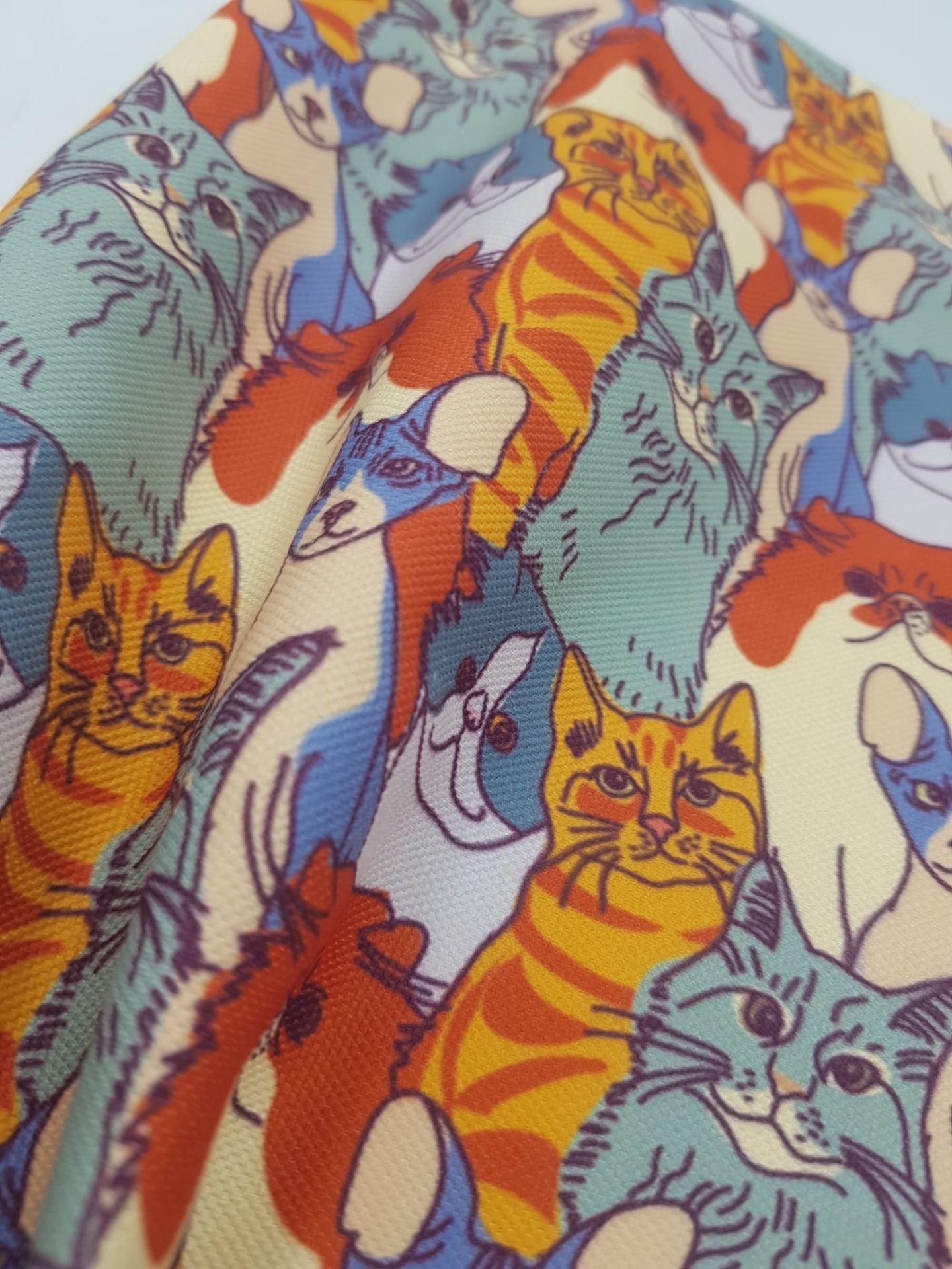 Meraklı Kedi Desenli Kumaş