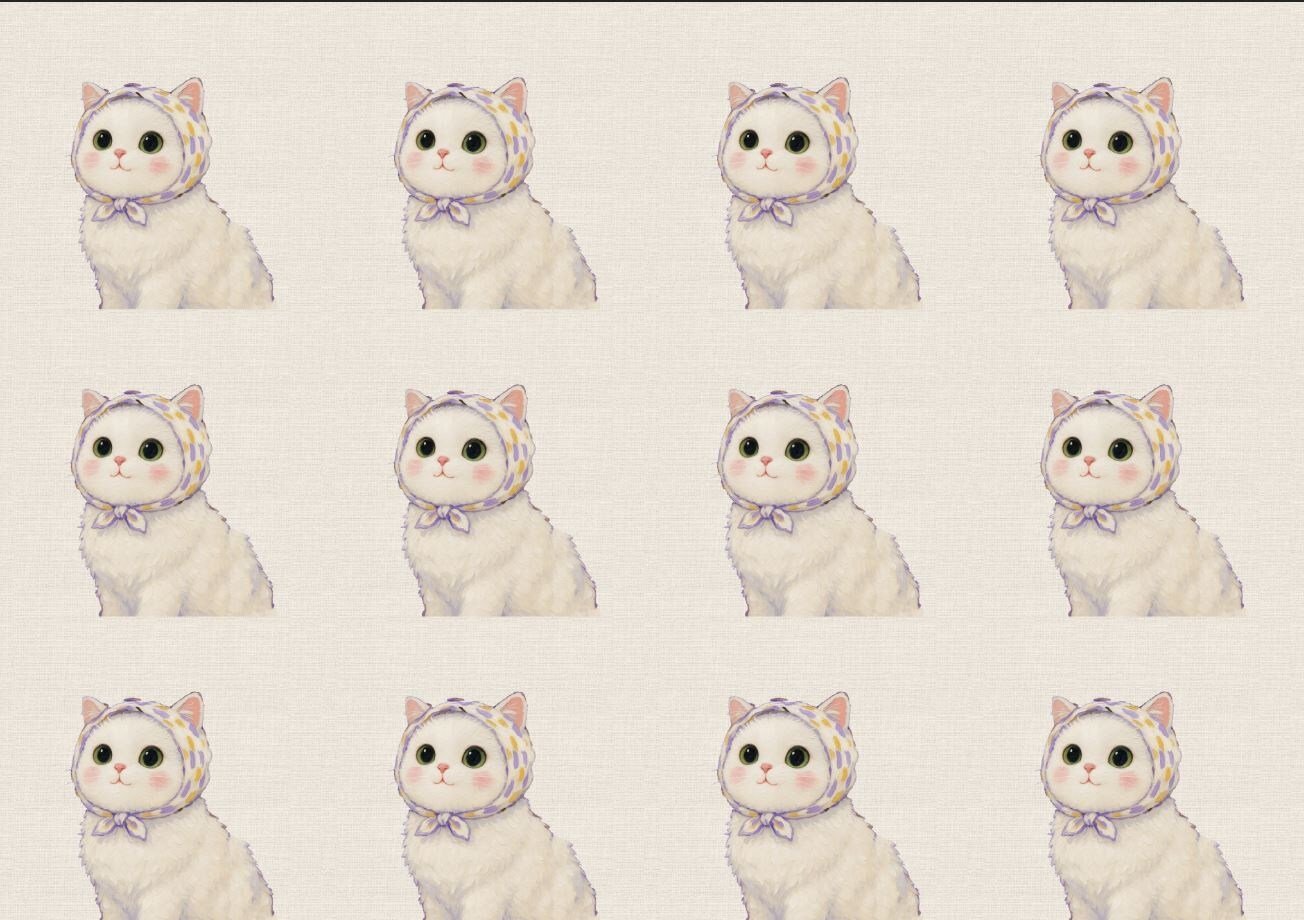 Mor Bandanalı Kedi Desenli Kumaş