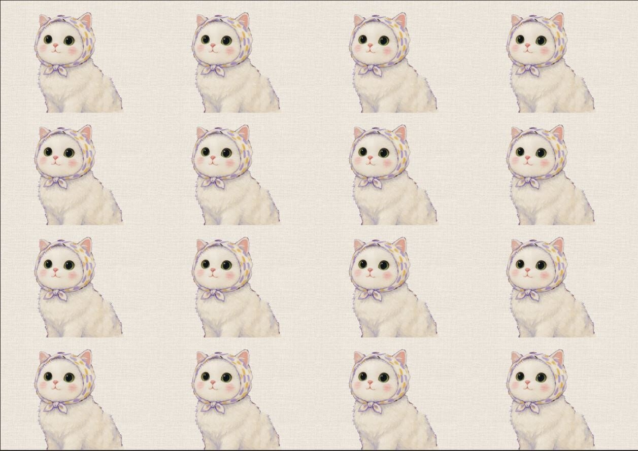 Mor Bandanalı Kedi Desenli Kumaş