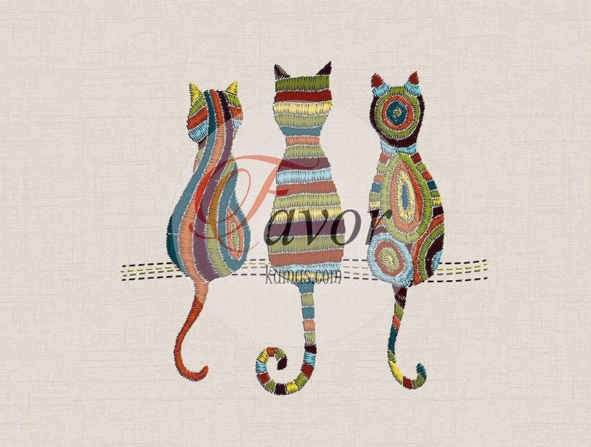 Nakış Kedi Desenli Kumaş