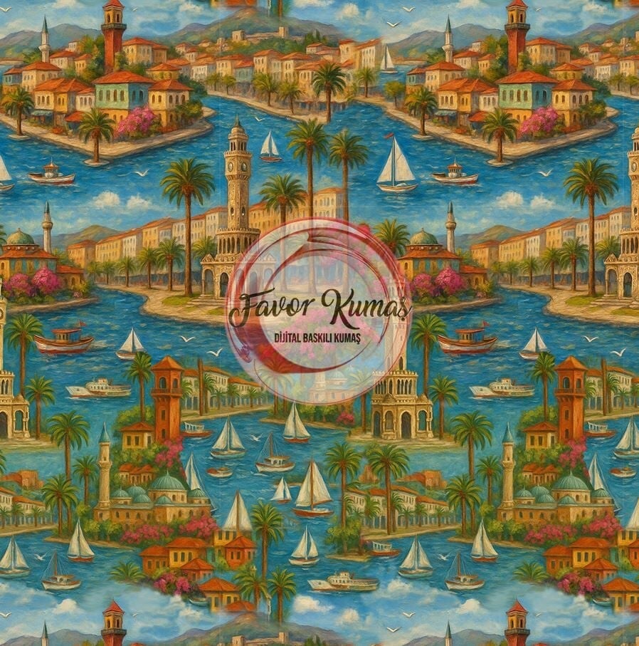 Nostalji İzmir Desenli Kumaş