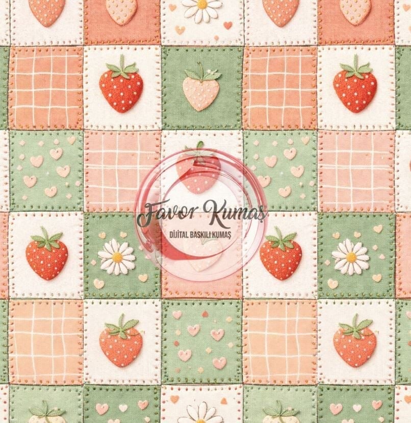 Patchwork Çilek Desenli Kumaş