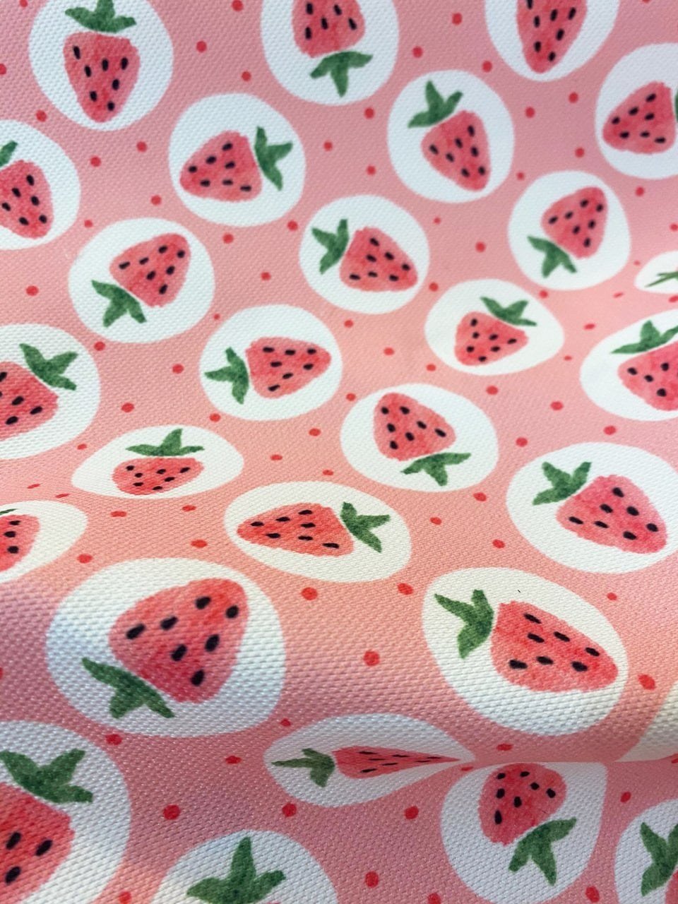 Pembe Çilek Desenli Kumaş