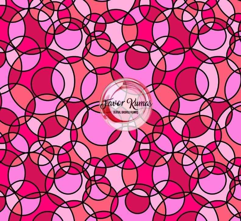 Pembe Daireli Geometrik Desenli Kumaş