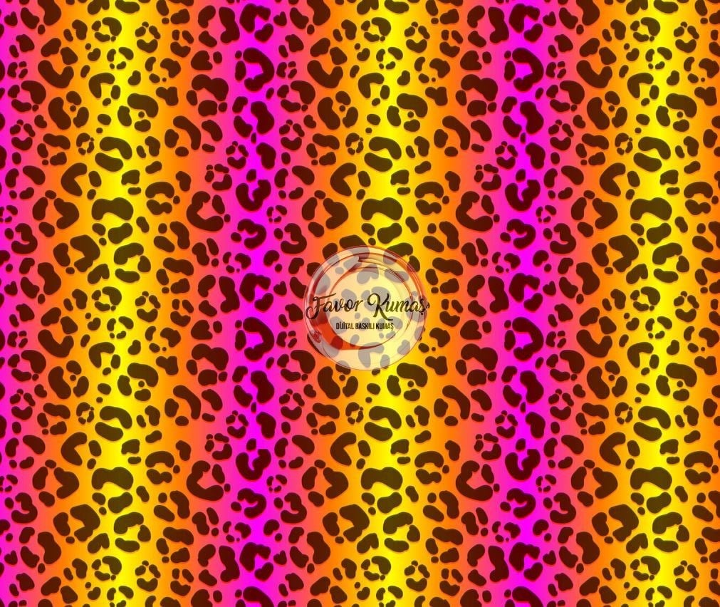 Pembe Şeritli Leopar Desenli Kumaş