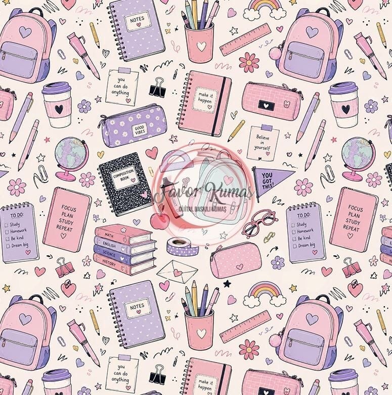 Pembe Tonlu Okul  Desenli Kumaş