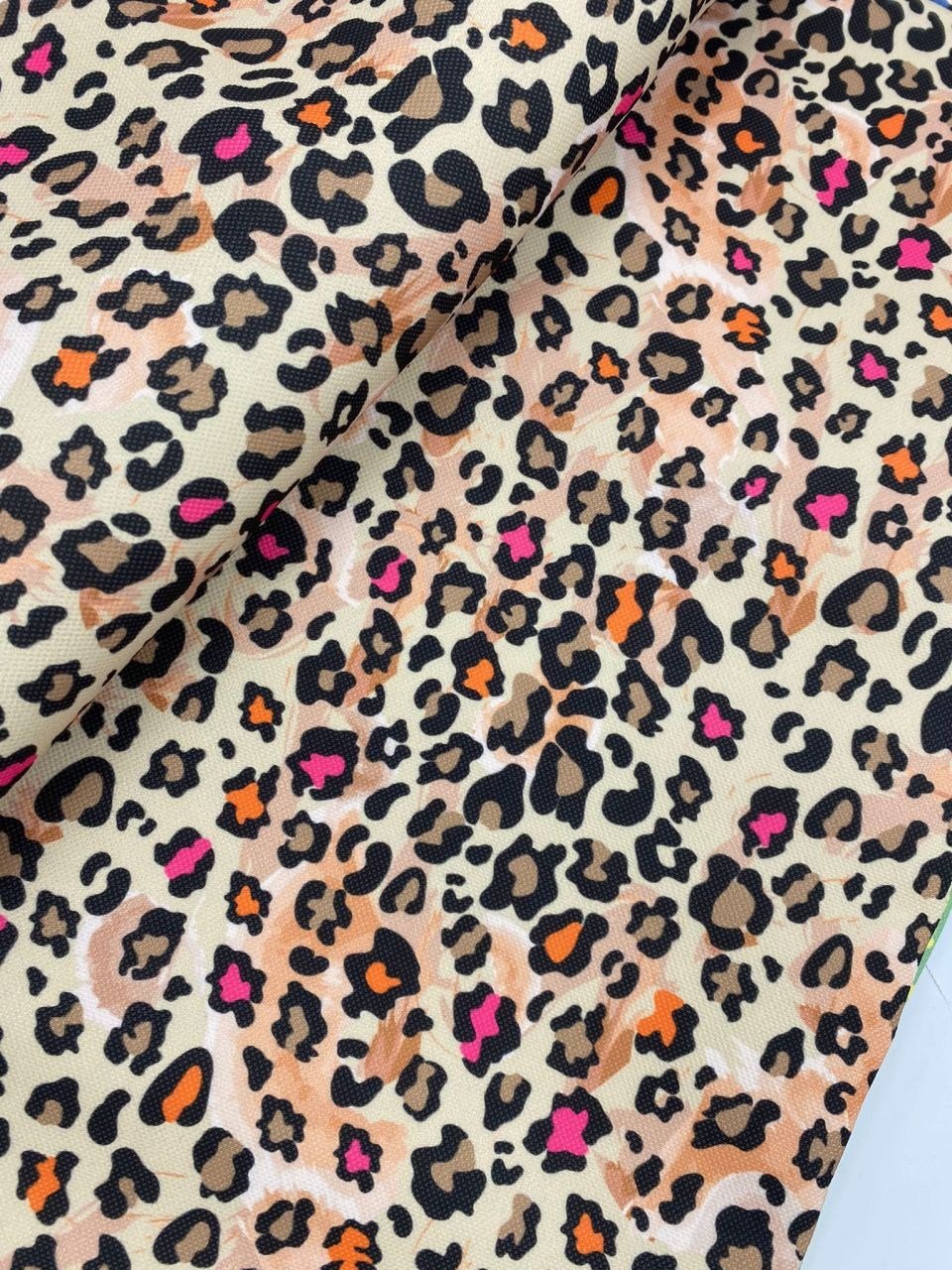 Pembe Turuncu Leopar Desenli Kumaş