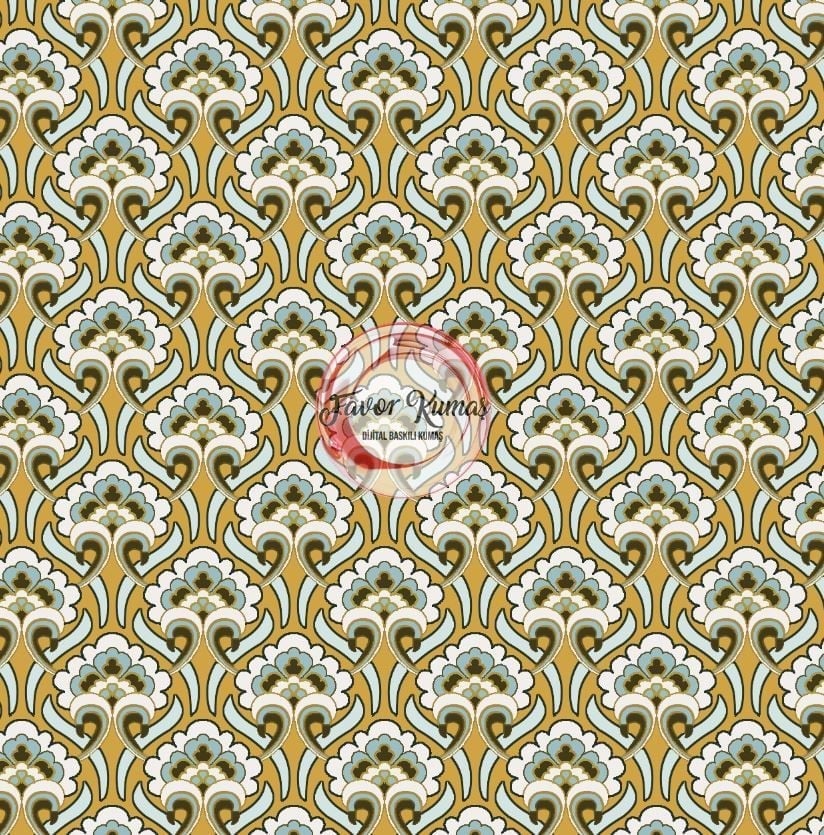 Retro Geometrik Çiçek Desenli Kumaş