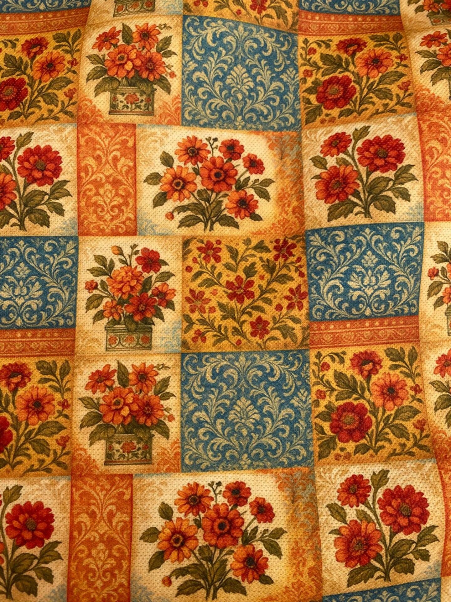 Retro Patchwork Desenli Kumaş