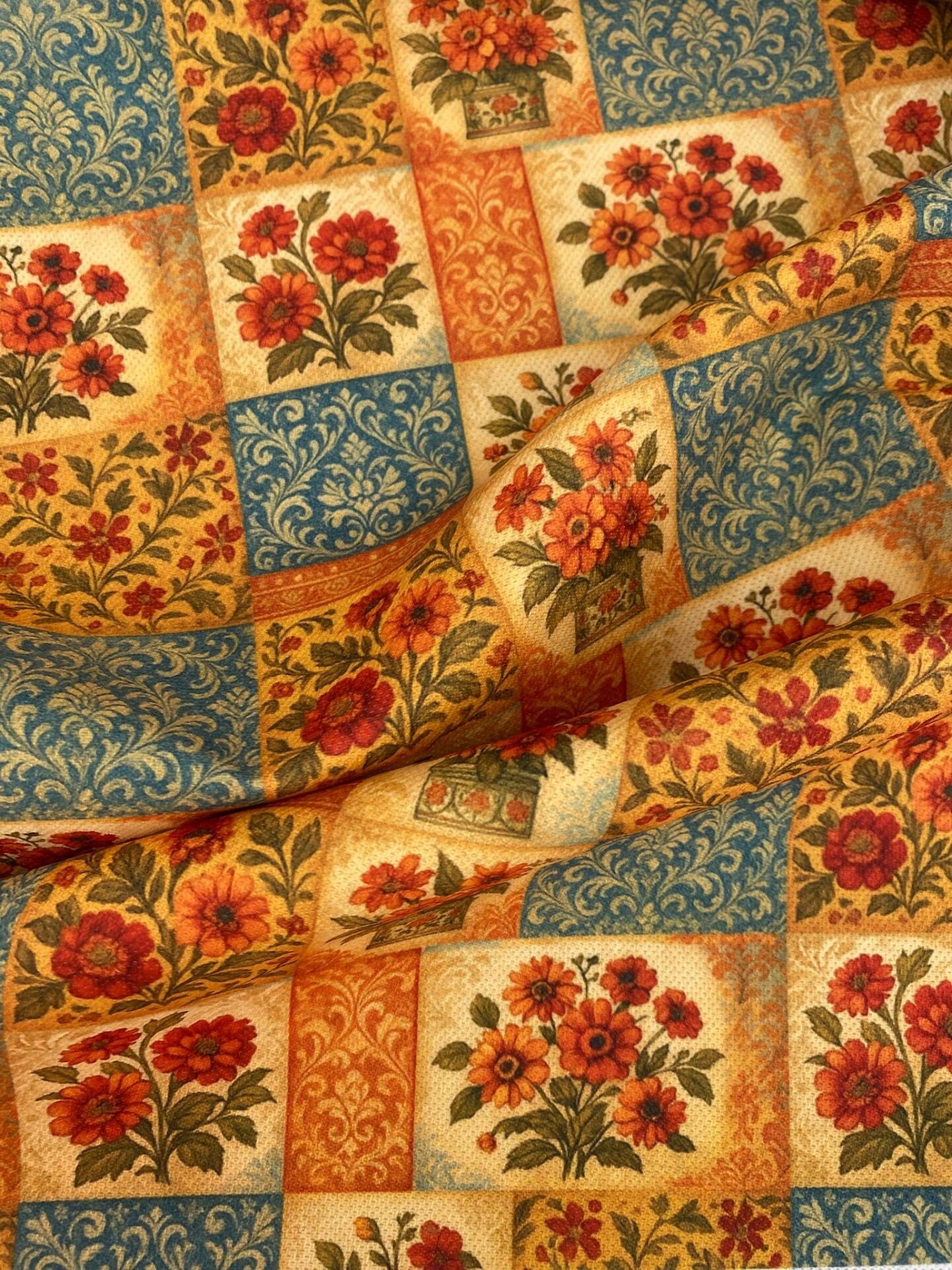 Retro Patchwork Desenli Kumaş