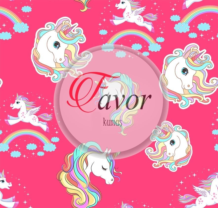 Siyah Zemin Unicorn Desenli Kumaş