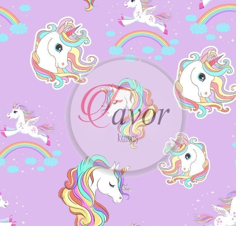 Siyah Zemin Unicorn Desenli Kumaş