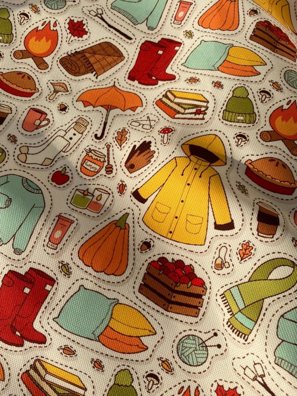 Sonbahar Sticker Desenli Kumaş
