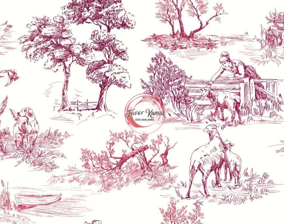 Toile De Jouy Desenli Kumaş 1