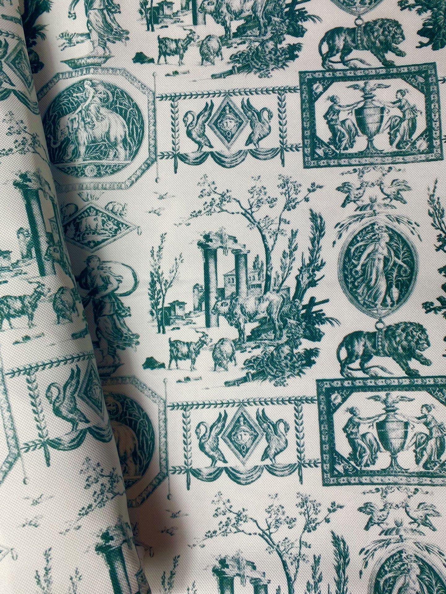 Yeşil Toile de Jouy Desenli Kumaş