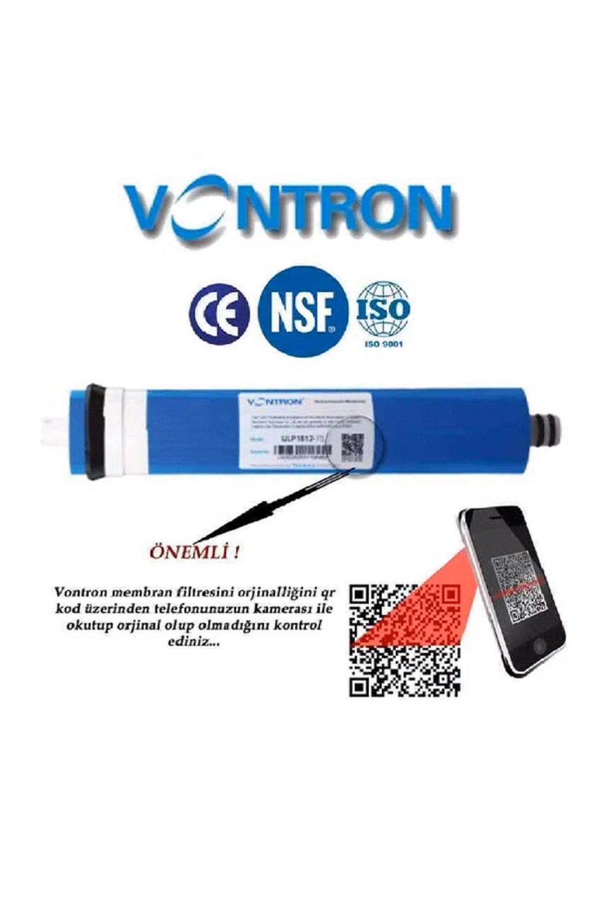 80 Gpd Nsf Onaylı Vontron Membran Su Arıtma Cihazı Filtresi ( Ana Filtre ) 5 Adet