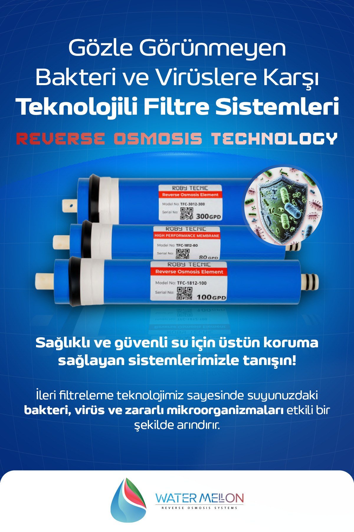 80 Gpd Nsf Onaylı Vontron Membran Su Arıtma Cihazı Filtresi ( Ana Filtre ) 10 Adet