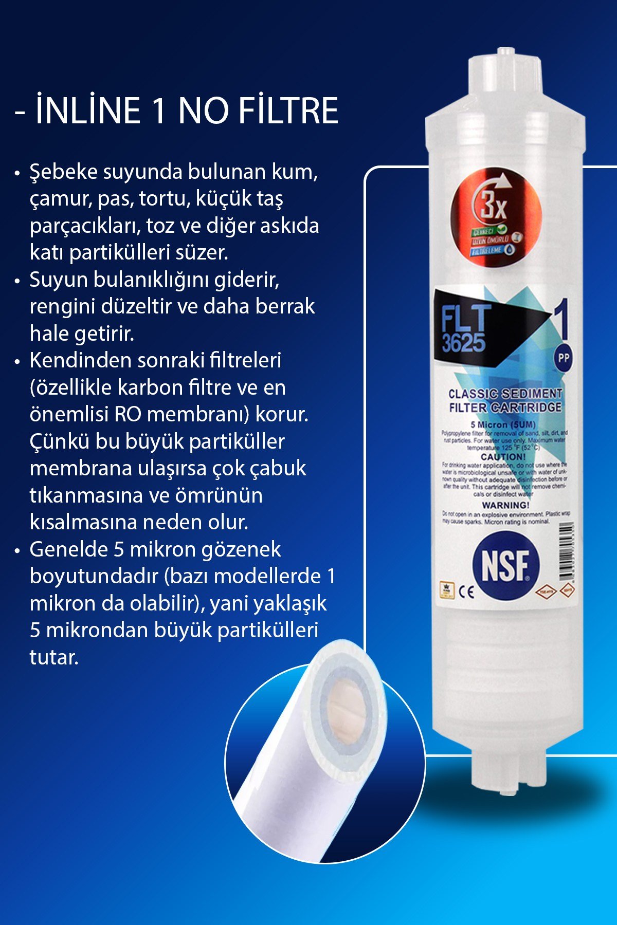 PREMİUM Seri Kapalı Kasa Su Arıtma Cihazı Uyumlu Nsf'li 3 Aşamalı 6 Aylık Ön Filtre Seti