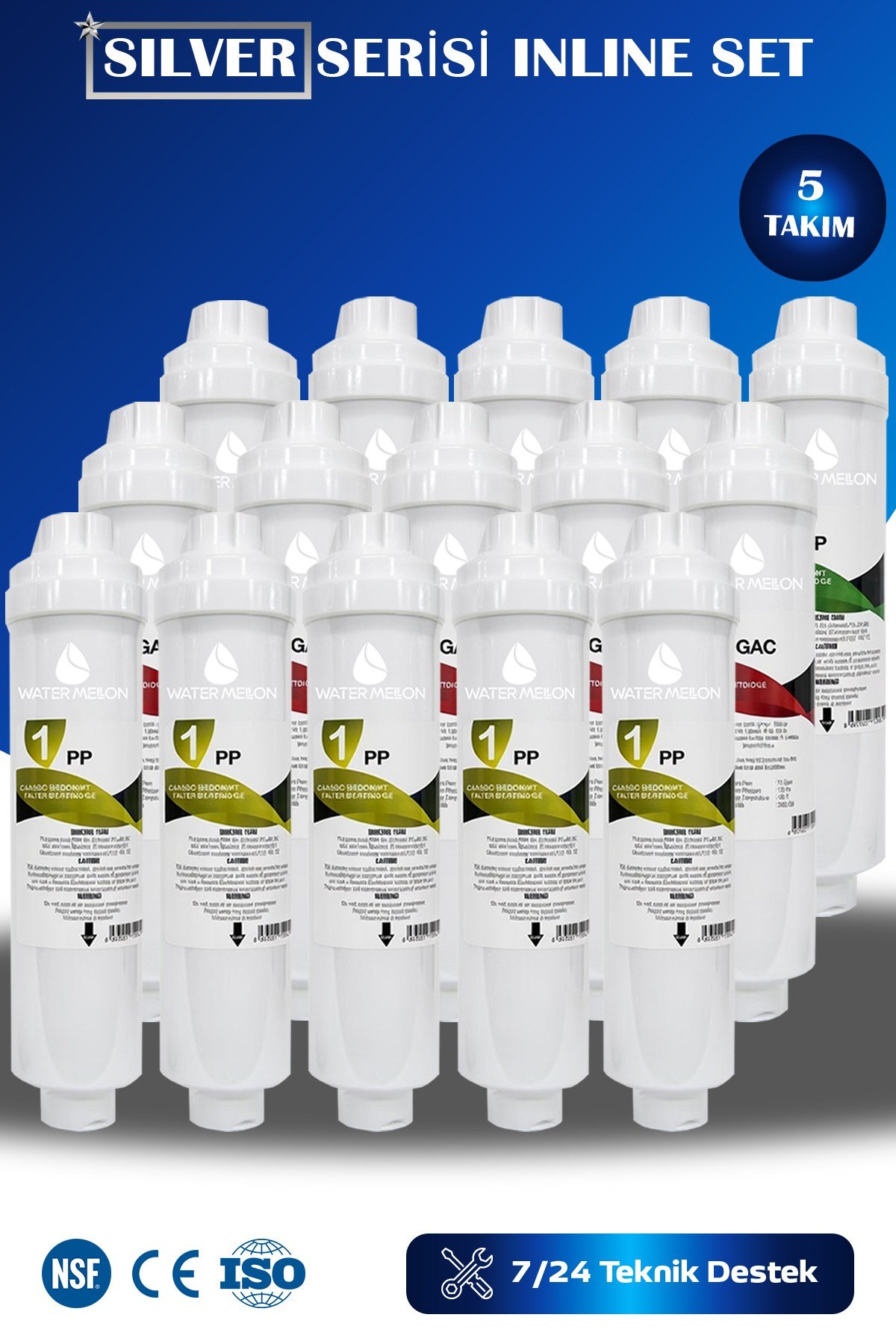 SİLVER Seri Kapalı Kasa Su Arıtma Cihazı Uyumlu Inline 3 Aşamalı 5 Takım Filtre Seti