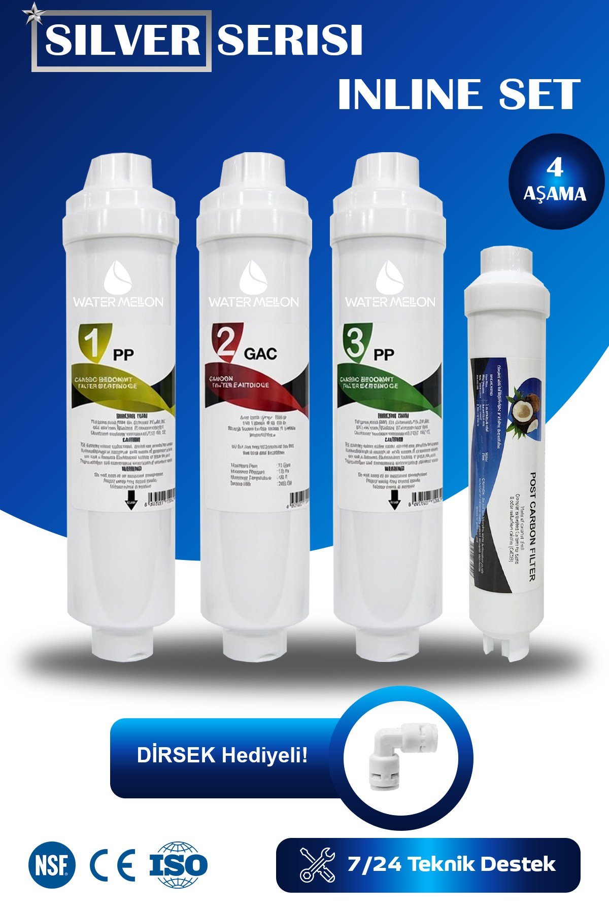 SİLVER Seri Kapalı Kasa Su Arıtma Cihazı Uyumlu 4 Aşamalı Inline Membransız Filtre Seti