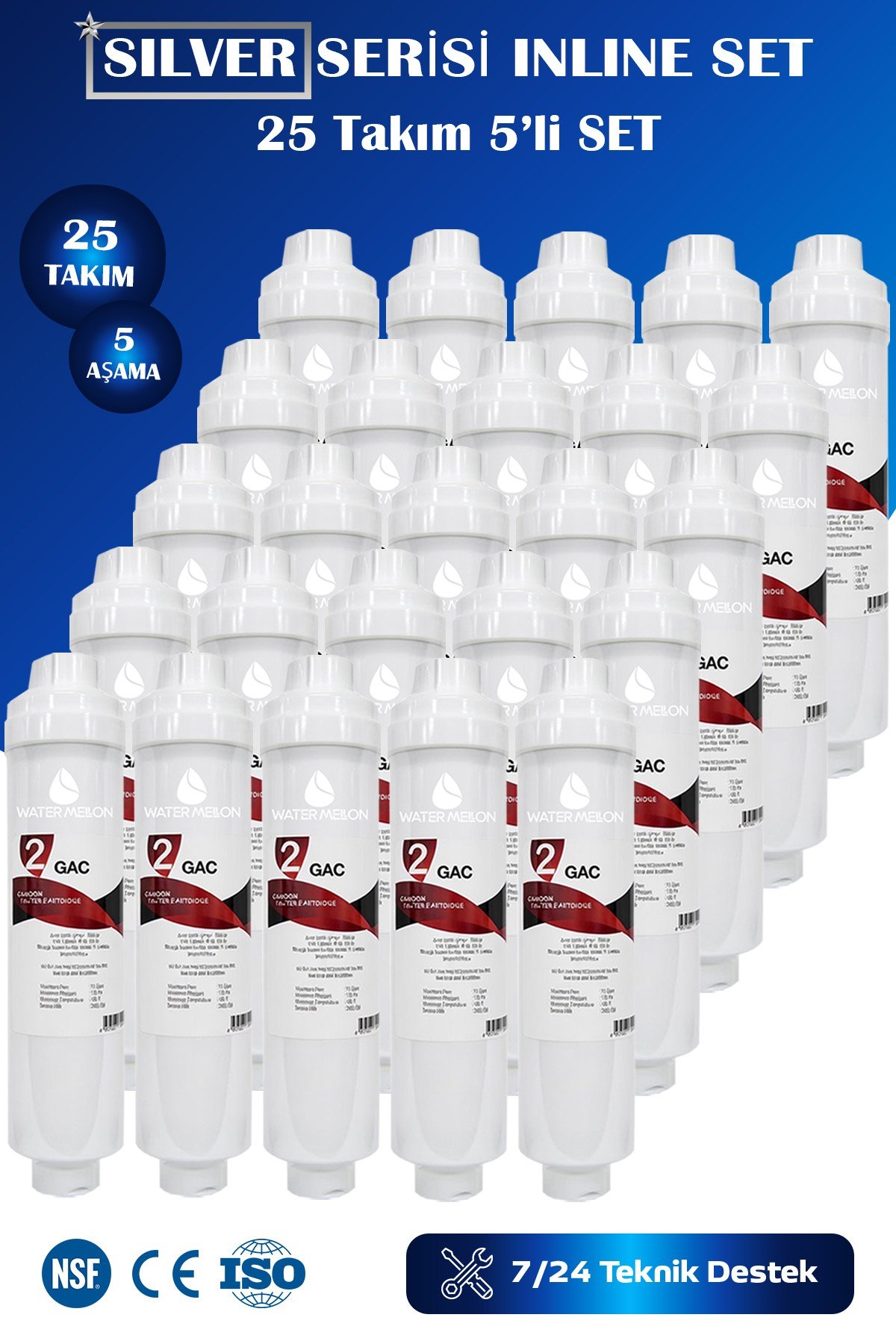 SİLVER Seri Kapalı Kasa Su Arıtma Cihazı 5 Aşamalı 80 GPD Membranlı 25 Takım Filtre Seti