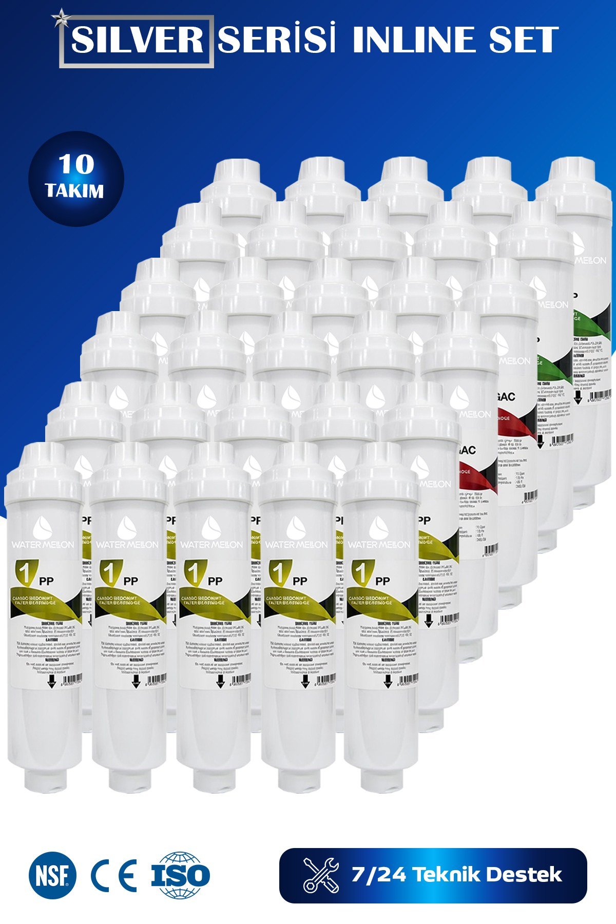 SİLVER Seri Kapalı Kasa Su Arıtma Cihazı Uyumlu Inline 3 Aşamalı 10 Takım Filtre Seti