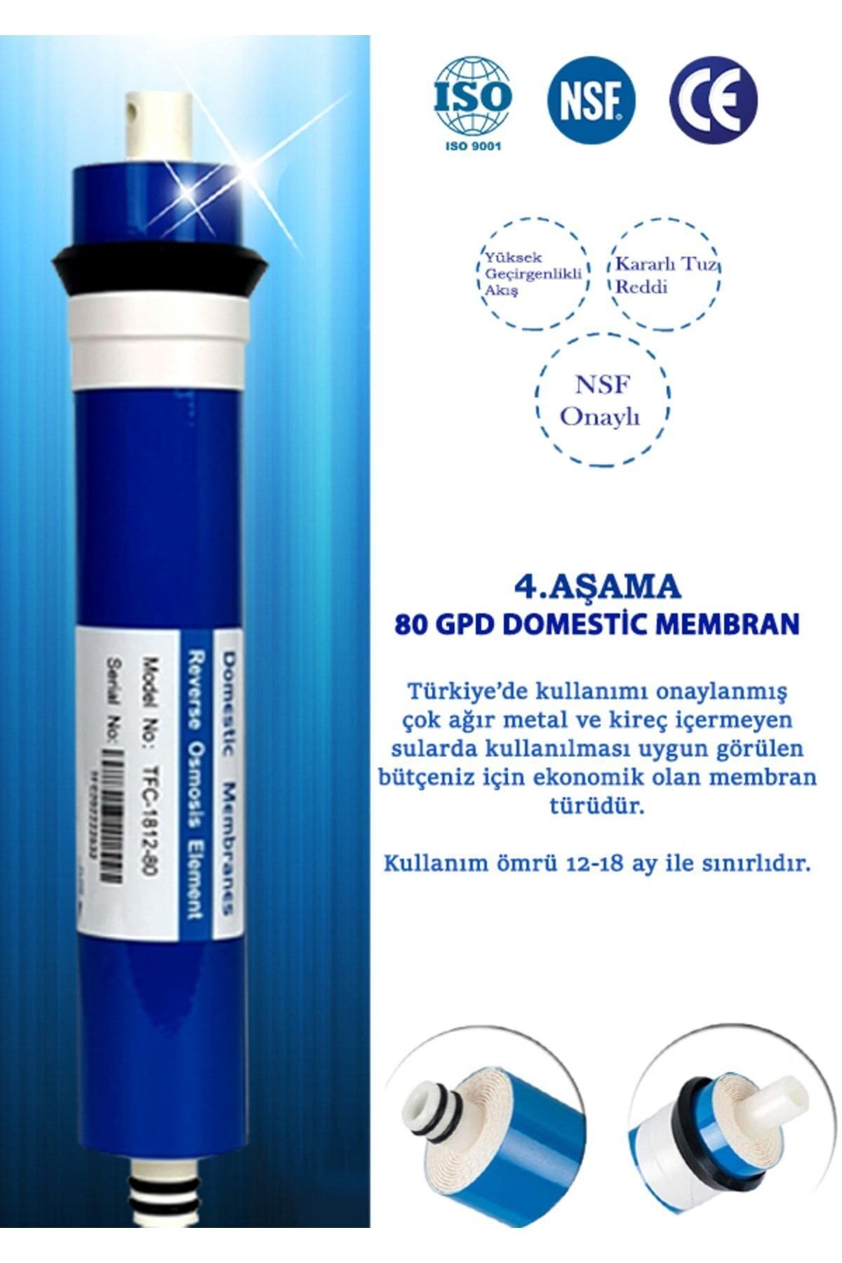 Su Arıtma Cihazı Silver Serisi Inline 5 Aşama 2 Yıllık Avantajlı 80 Gpd Süper Sarım Membranlı Bakım Seti