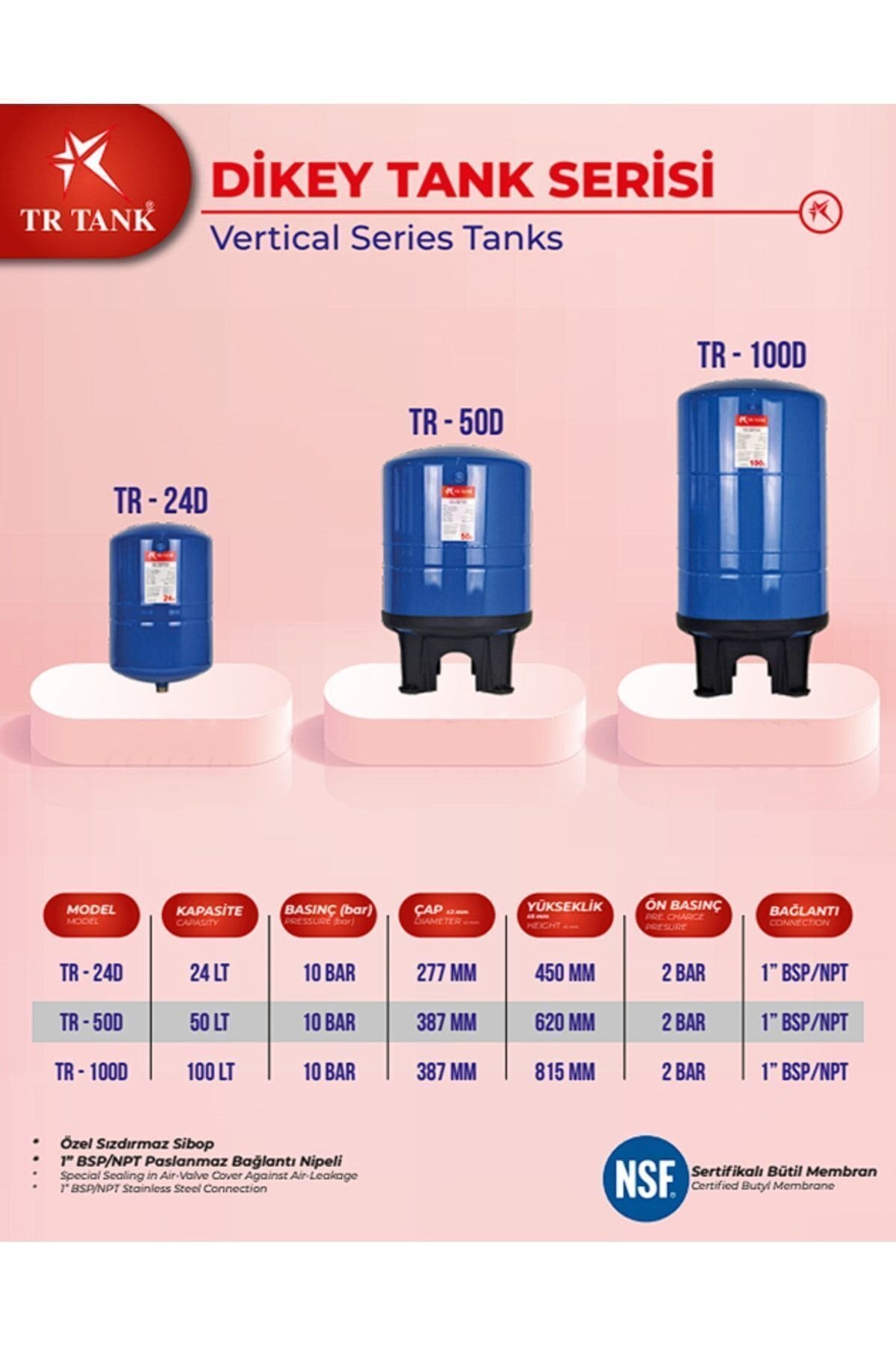 Trtank Profesyonel 50 Litre Dikey Ayaklı Nsf Membranlı Hidrofor Genleşme Tankı