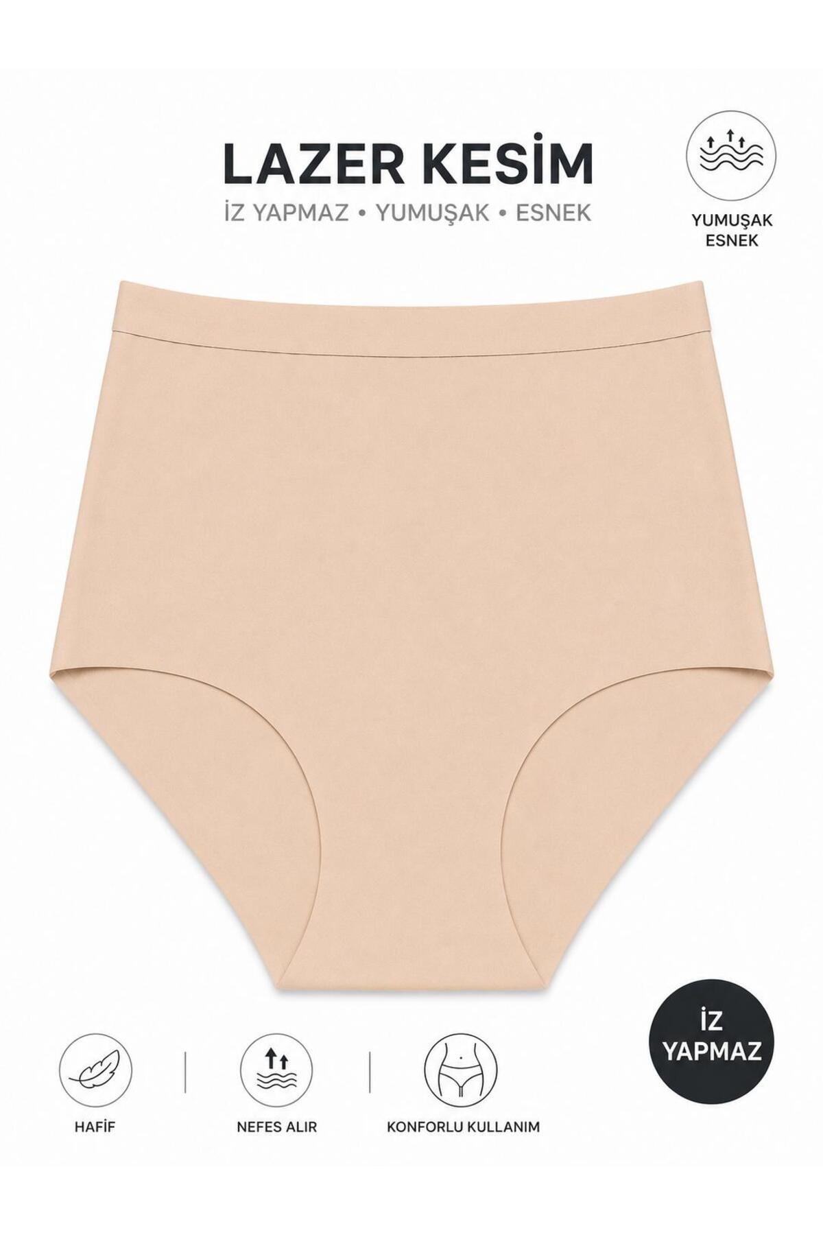 Kadın (Beli Lastikli) TEKLİ Dikişsiz Lazer Kesim Iz Yapmaz Likralı Extra Yüksek Bel Bato Külot Premium Esnek ve Yumuşak