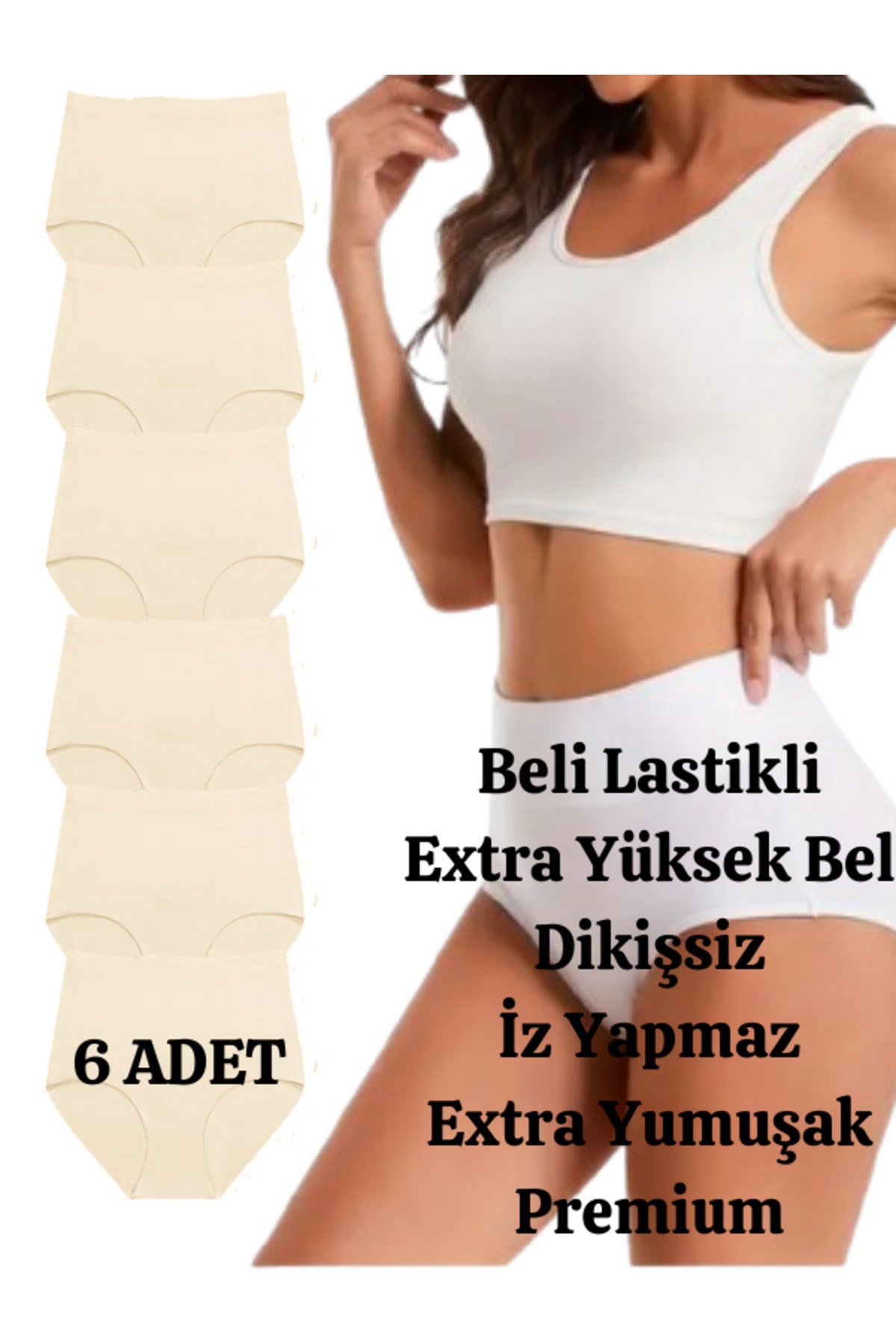 Kadın Extra Yüksek Bel Dikişsiz Lazer Kesim Külot (BELİ LASTİKLİ) 6'lı Set