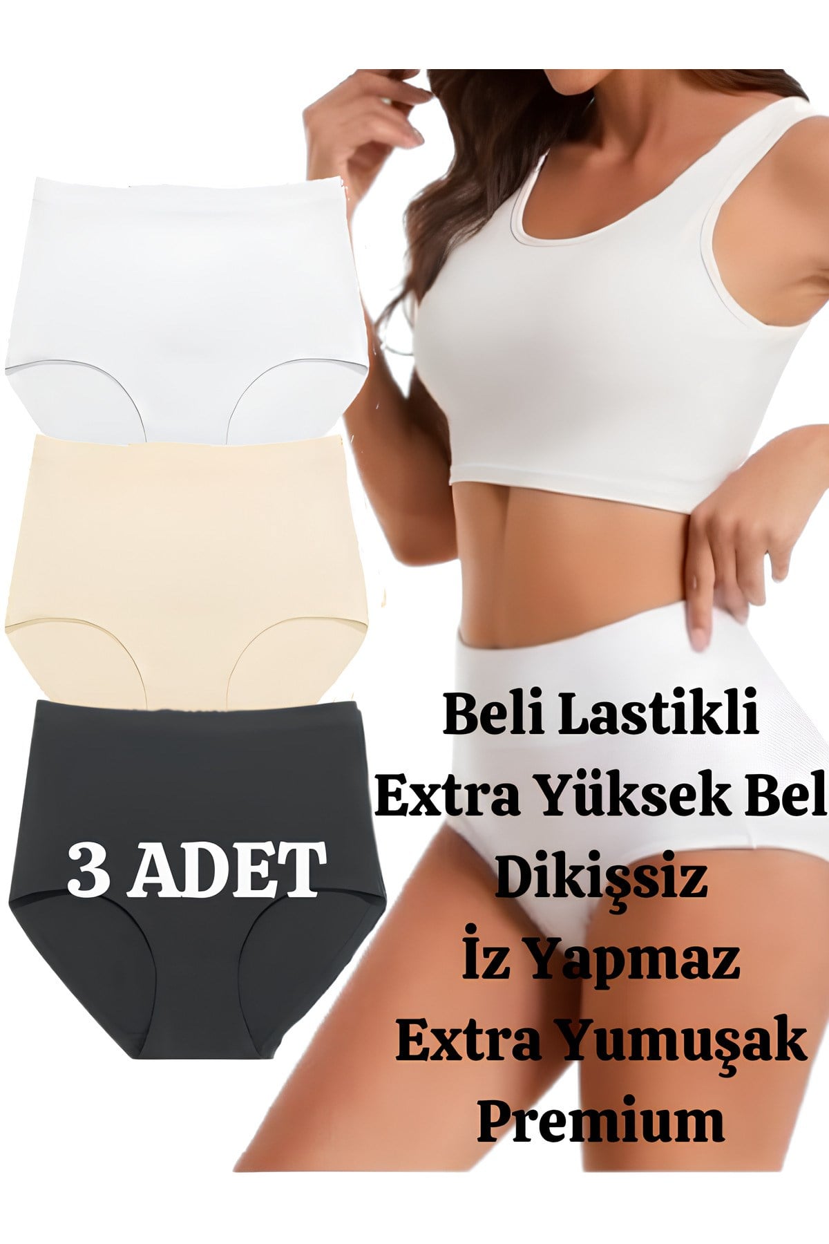 Kadın Extra Yüksek Bel Dikişsiz Lazer Kesim Külot (BELİ LASTİKLİ) 3'lü Set