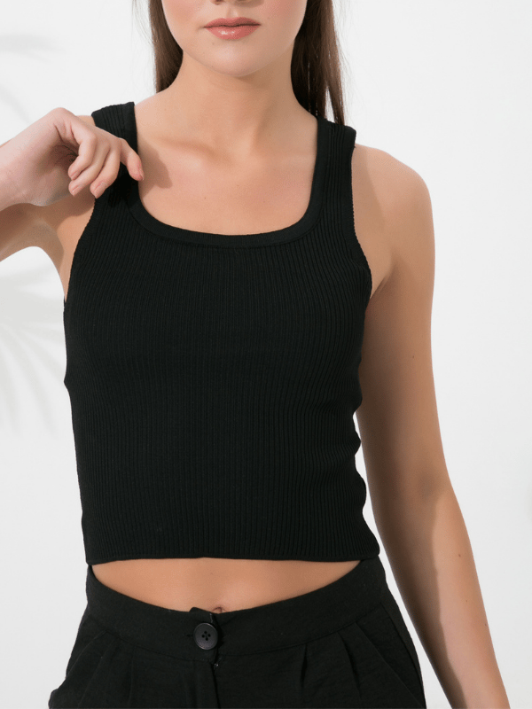 Kadın Fitilli Görünümlü Kalın Askılı Basic Beyaz Atlet Crop