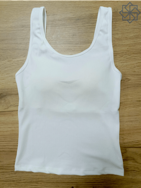 Kadın Fitilli Görünümlü Pedli Kalın Askılı Basic Beyaz Atlet Crop